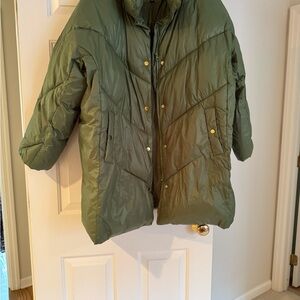 J. Crew green Puffer Coat with Gold Accents